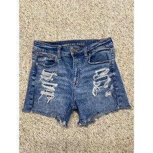 8 American Eagle Next Level Stretch High-Rise Shortie Distressed Raw Hem